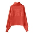 thumbnail image 3 of Womens' Turtleneck Long Sleeve Cable Ribbed Knit Sweaters Comfortable Casual Winter Clothes (Orange L), 3 of 3