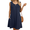 thumbnail image 1 of Vestido de Verano para Mujer, Color Liso, Cuello Redondo, Plisado, Sin Mangas, con Bolsillos, Tíbet Talla M, 1 of 9