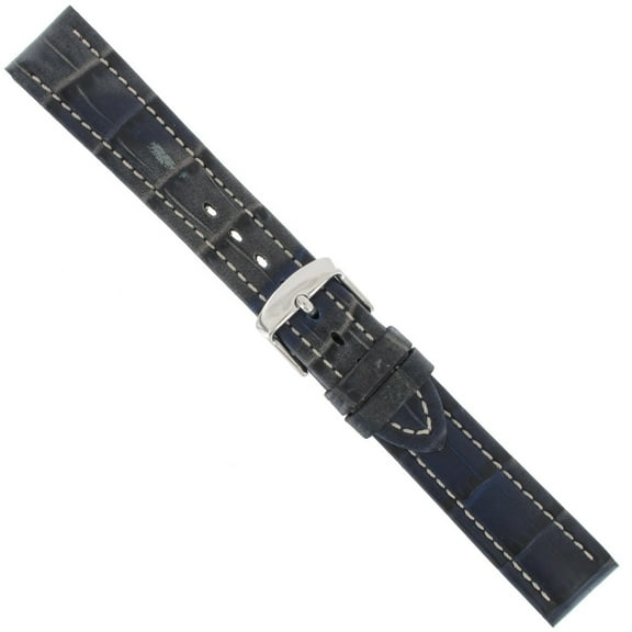 Hadley Roma MS895 20mm Dark Blue Alligator Grain Stitched Leather Watch Strap