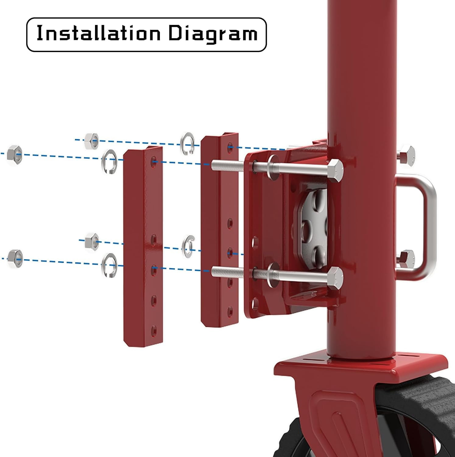TOWKING 2000 lbs 8-Inch Wheel Trailer Jack, 13" Vertical Movement for RV Boat & Utility Trailers,Red