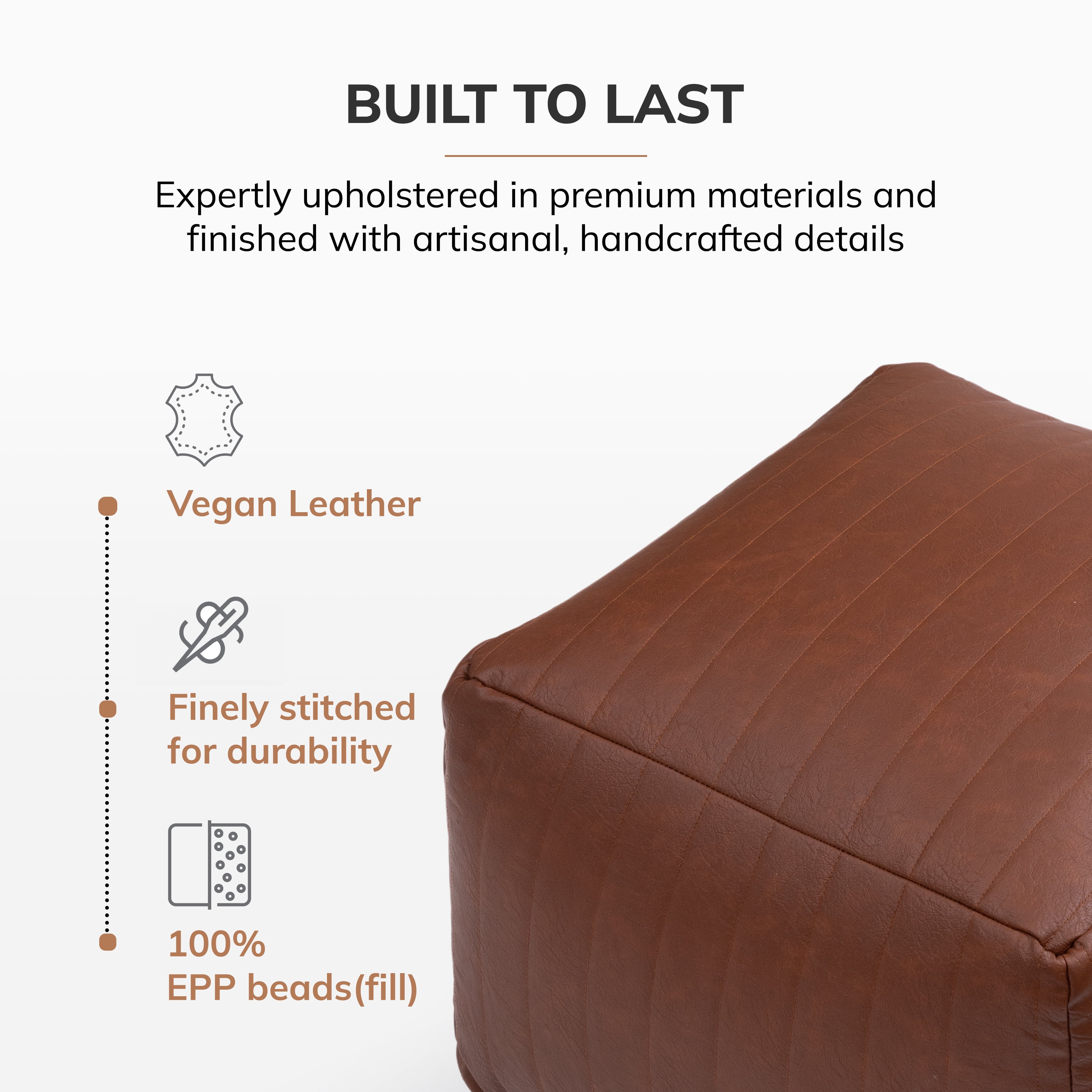 Anji Mountain 100% Handmade & Handcrafted Comfortable Home Décor Pouf Ottoman Footrest For Living Room, Bedroom, Nursery, Kidsroom, Patio Furniture - (22" x 22" x 16" - Cognac)