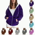 thumbnail image 2 of Towmus Zip Up Hoodies for Women Casual Hooded Striped Sweatshirt Womens Trendy Oversize with Pockets for Fall Winter, 2 of 6