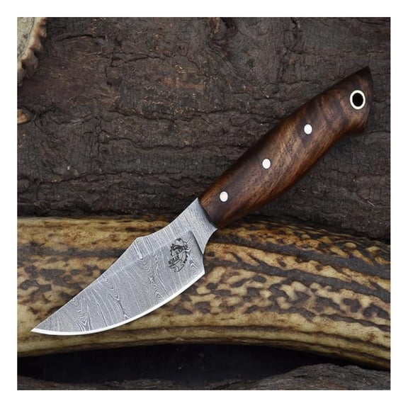 Handmade EDC Fixed Blade Hunting Knife – Forged Damascus Steel – Handle – Horizontal Carry Sheath – Outdoor Knife (3180-IRW)