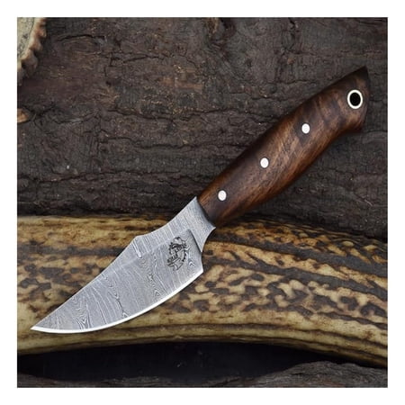 Handmade EDC Fixed Blade Hunting Knife - Forged Damascus Steel - Handle - Horizontal Carry Sheath - Outdoor Knife (3180-IRW)
