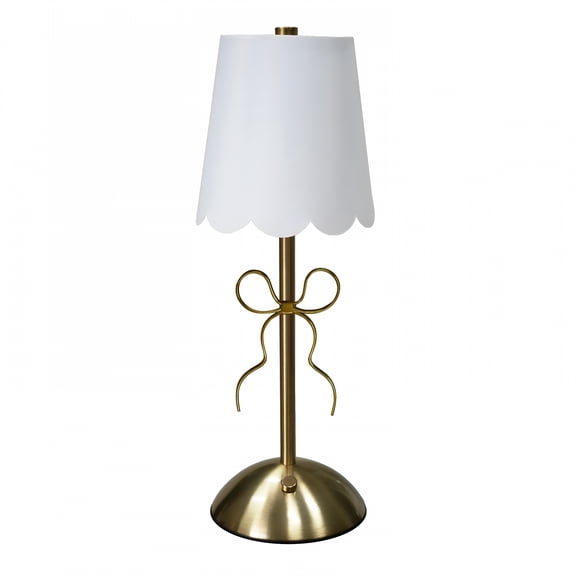 MONTERA Home Tabletop Led Touch Lamp with Scalloped White Fabric Shade and Gold Metal Bow Accent Table Lamps for Bedroom