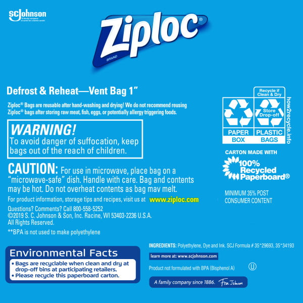 Ziploc® Brand Storage Bags with Grip 'n Seal Technology, Gallon, 38 Count