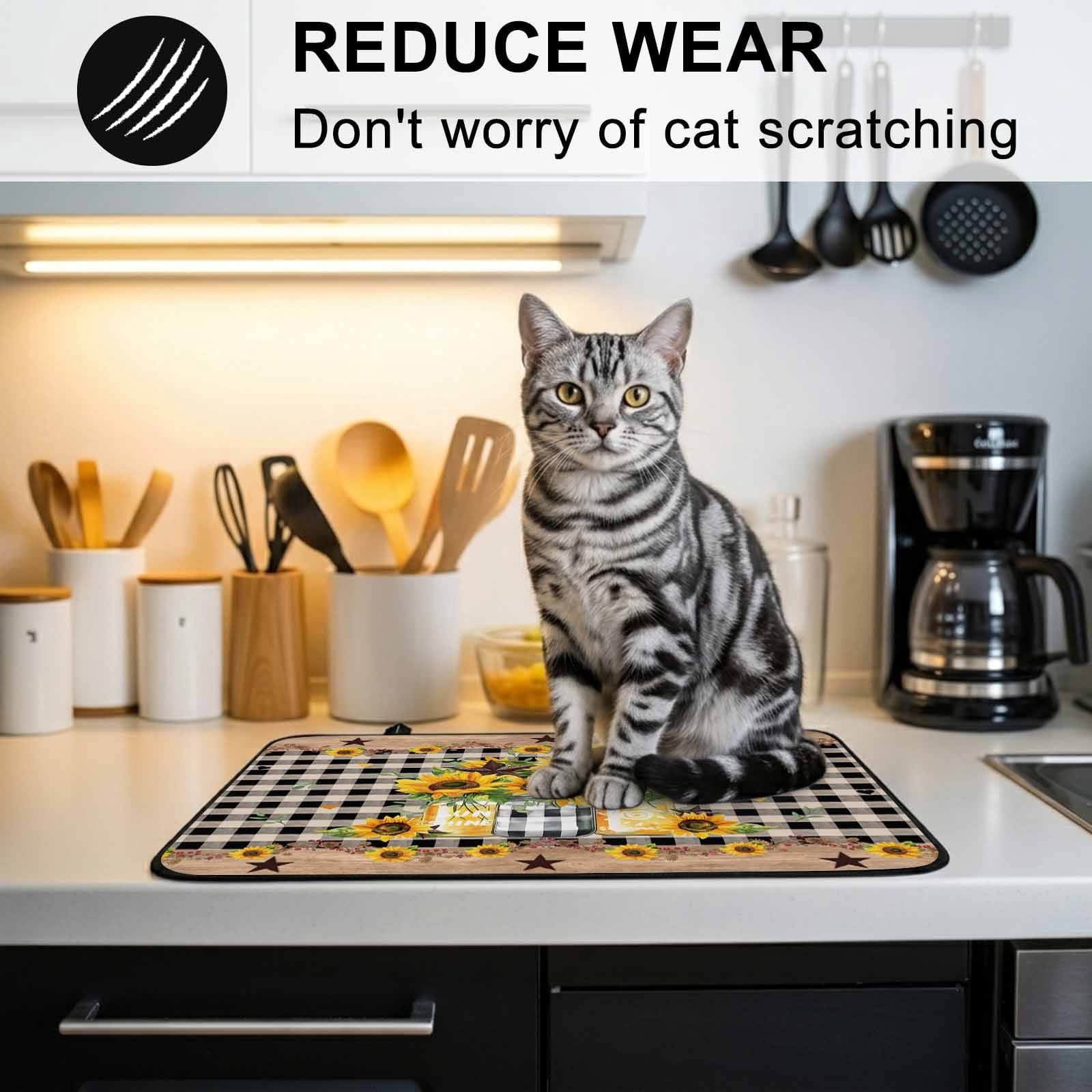 Sunflower Stove Top Cover for Electric Stove, Heat-proof & Non Slip Glass Top Stove Cover Protector, Black White Plaid Farmhouse Stars Kitchen Flat Cooktop Rubber Mat 24x21 Inches