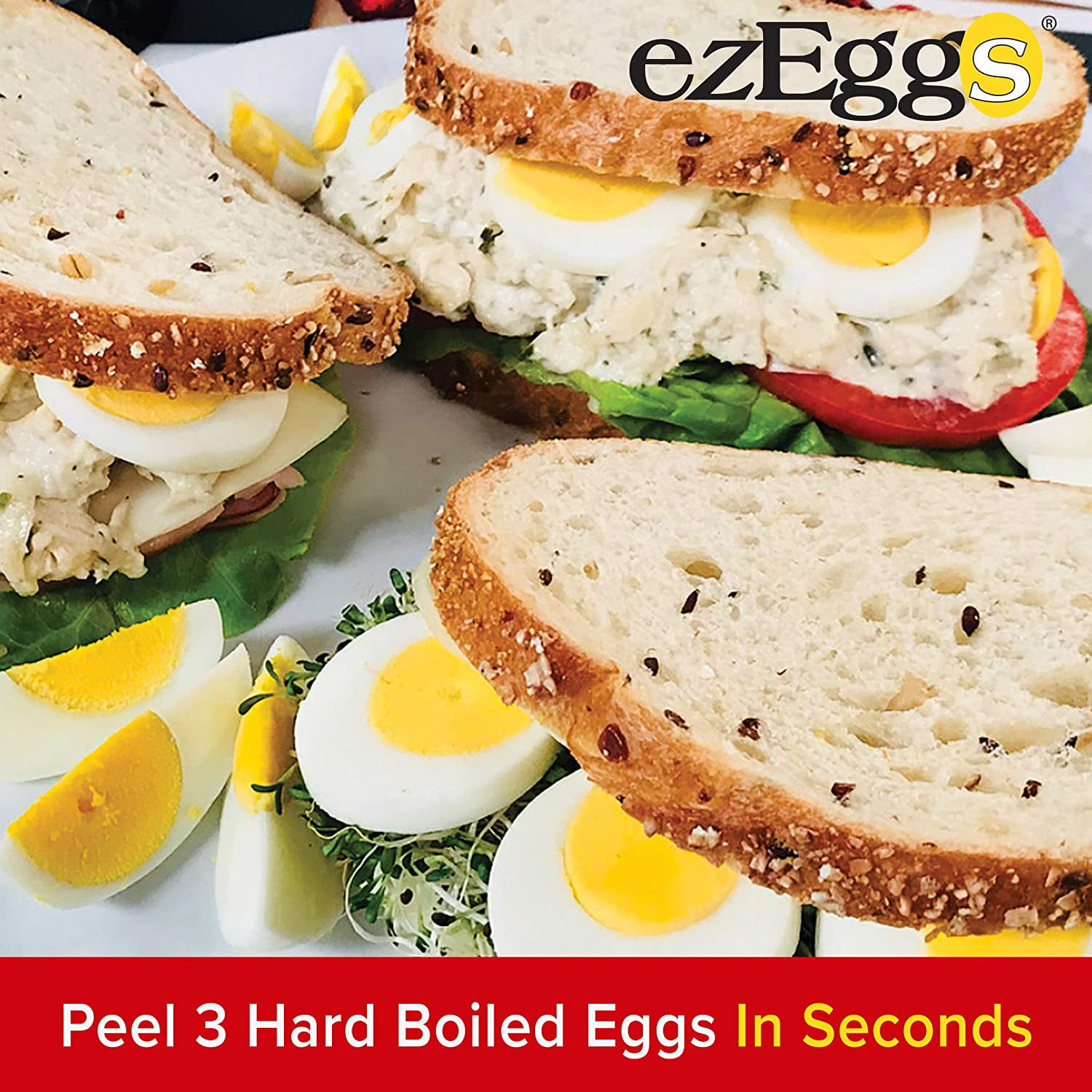 EZ EGGS Hard Boiled Egg Peeler, 3 Egg Capacity Handheld Specialty Kitchen  Tool Peels Egg Shells in Seconds 
