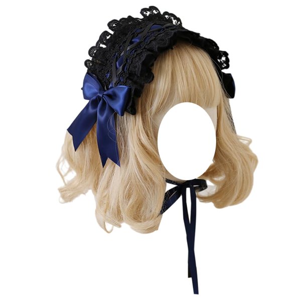 TTYAO REII Diadema de Lolita para Mujer Diadema de Sirvienta de Encaje Negro Accesorios para el Cabello Tocado gótico para niñas para Fiesta de Disfraces de Cosplay (Azul)