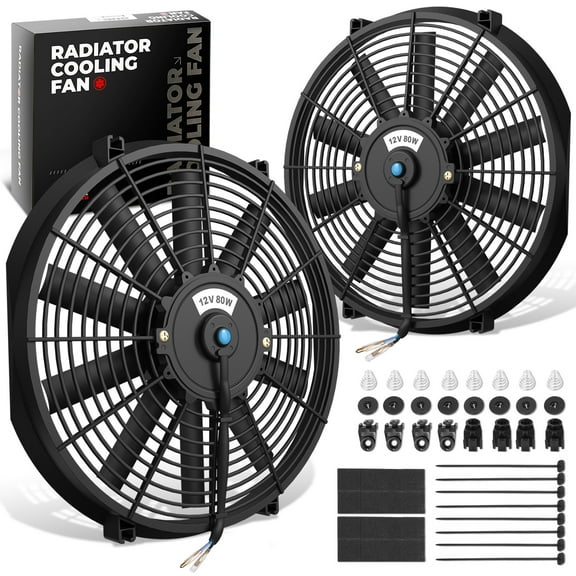 DNA Motoring 2Pcs 16" Inch High Performance Slim Electric Radiator Cooling Fan kit Black