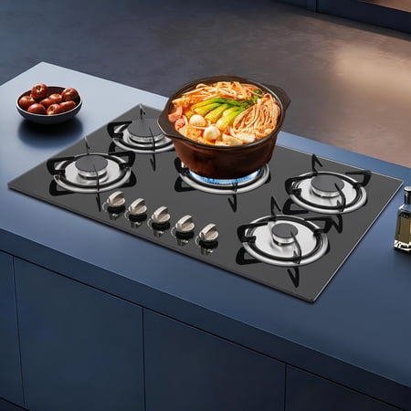 30.3*20*2.76 inch Built-in 5 Burner Cooktop Stove LPG/NG Gas Hob Countertop Tempered Glass