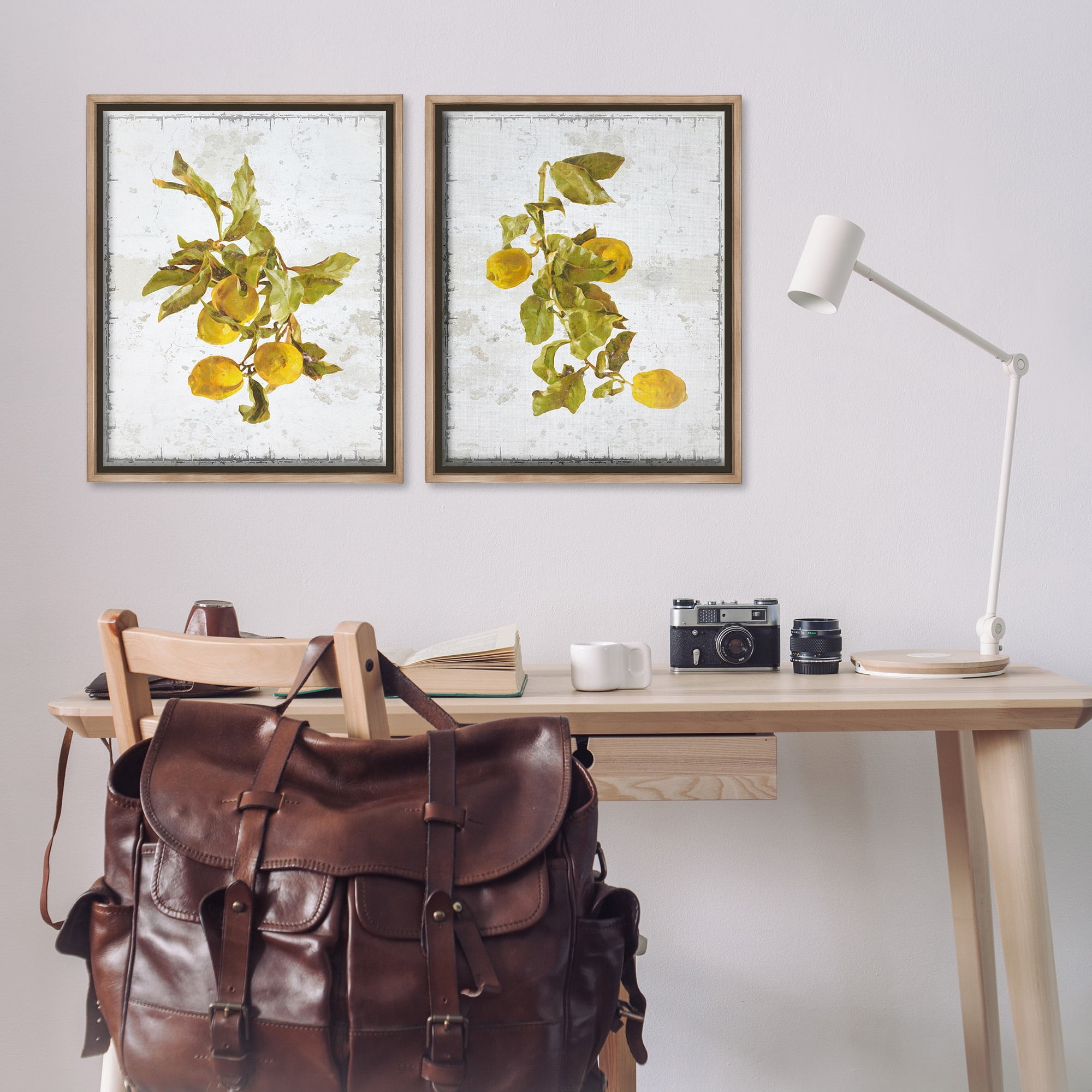 Stupell Industries Rustic Lemons & Leaves Food & Beverage Painting Brown Floater Framed Canvas Art Print Wall Art, 25 x 31, Set of 2