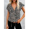 thumbnail image 4 of EVALESS Woman Boho Top Floral Print V Neck Blouse Casual Ruffle Short Sleeve Drawstring Tunic Shirt Black XXL, 4 of 8