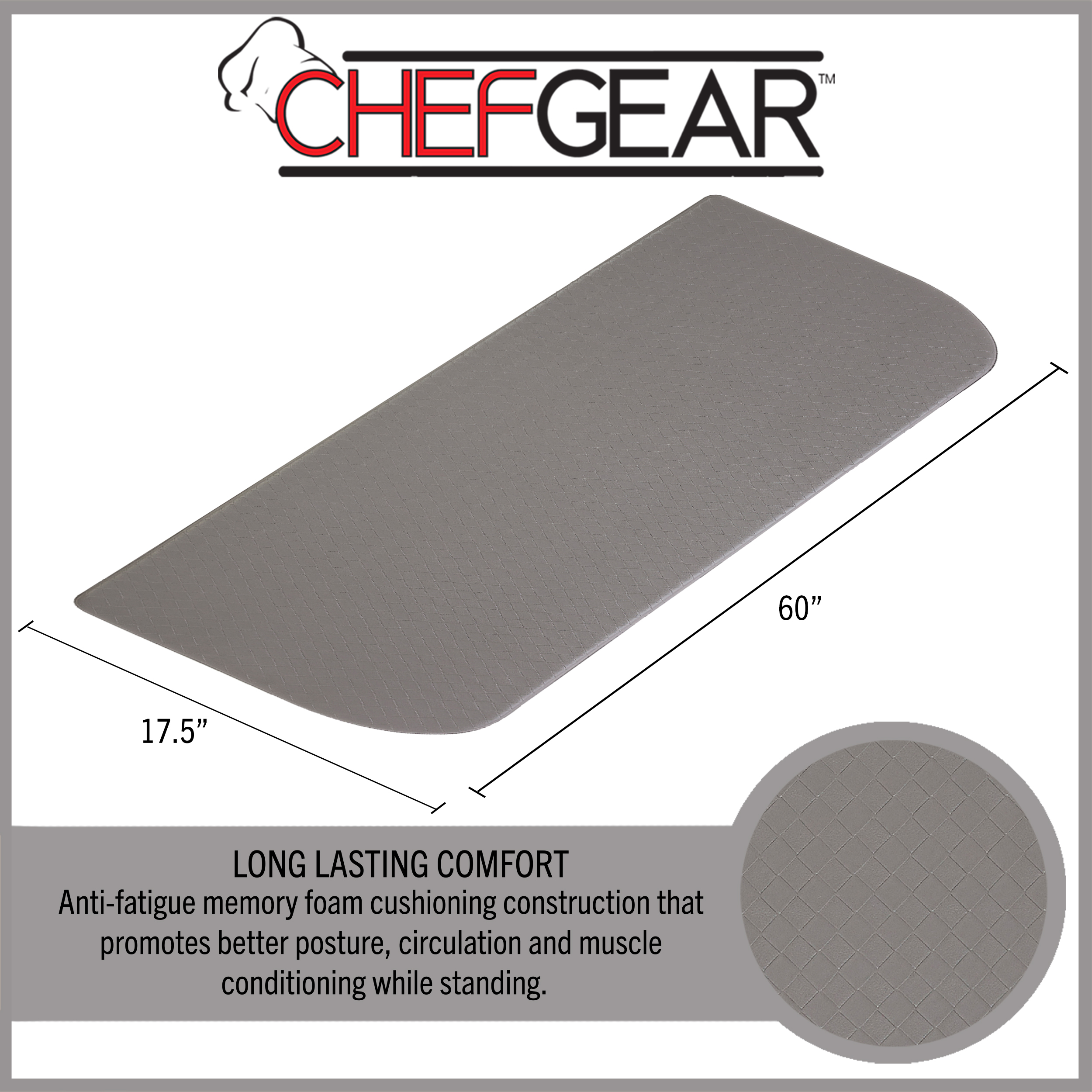 Anti-Fatigue Kitchen Mat, Gray, Playa Basketweave Wedge by Chef Gear, 17.5 in. x 60 in.