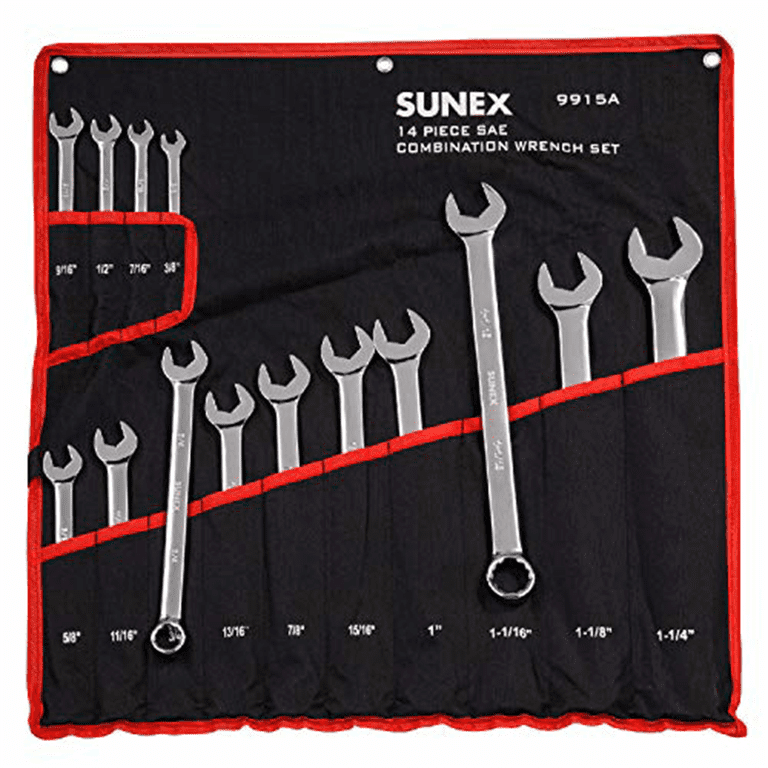 Sunex Tools 14pc SAE Combination Wrench Set, Chrome Vanadium Steel