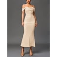 thumbnail image 6 of Off the Shoulder Maxi Long Dress Corset Ruched Bodycon Formal Wedding Guest Dresses for Women Apricot S, 6 of 8