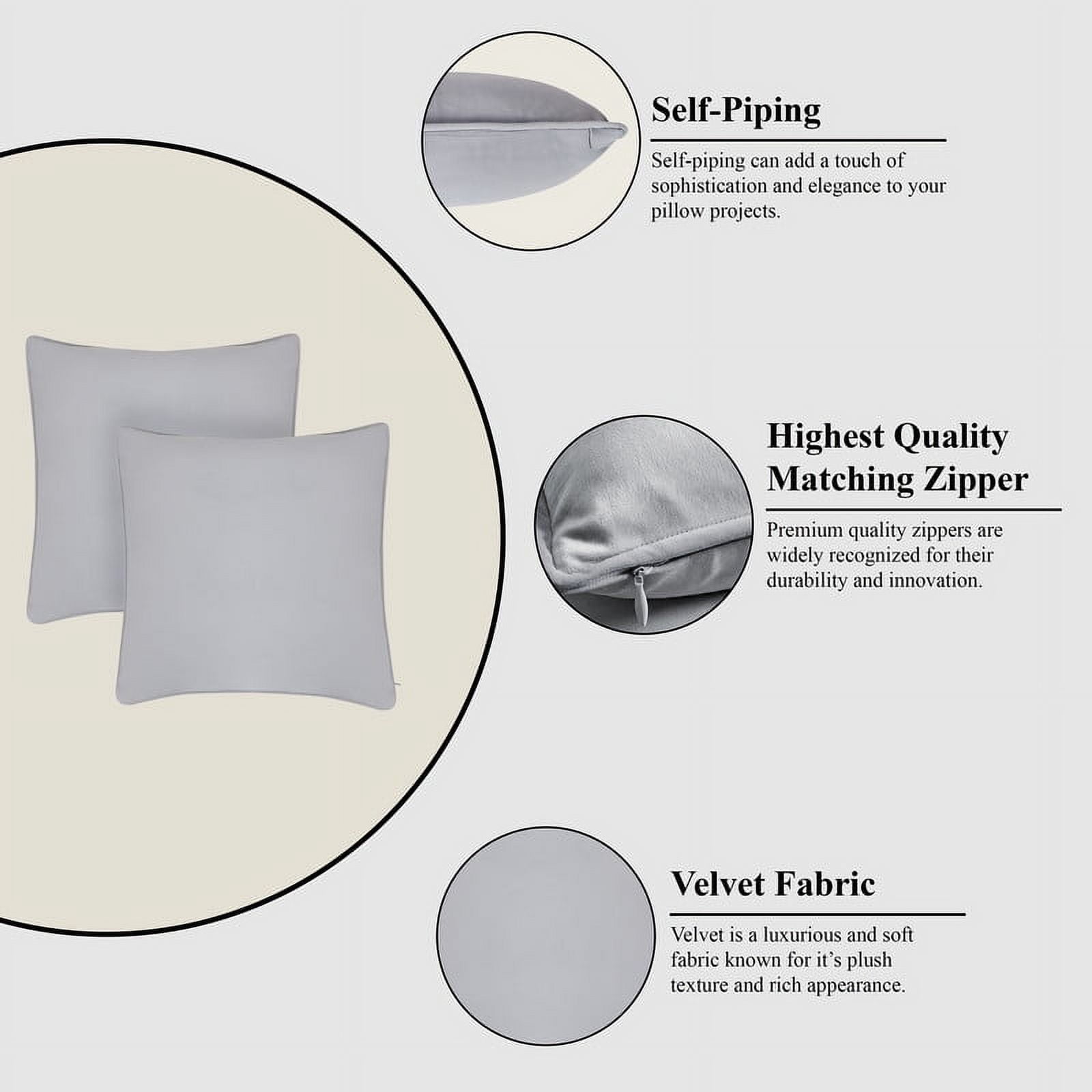 A1HC Set of 2 Luxurious Soft Velvet Throw Pillow Covers Only, 22"x22", Light Grey, Decorative Cushion Covers with Hidden YKK Zipper for Sofa or Bed