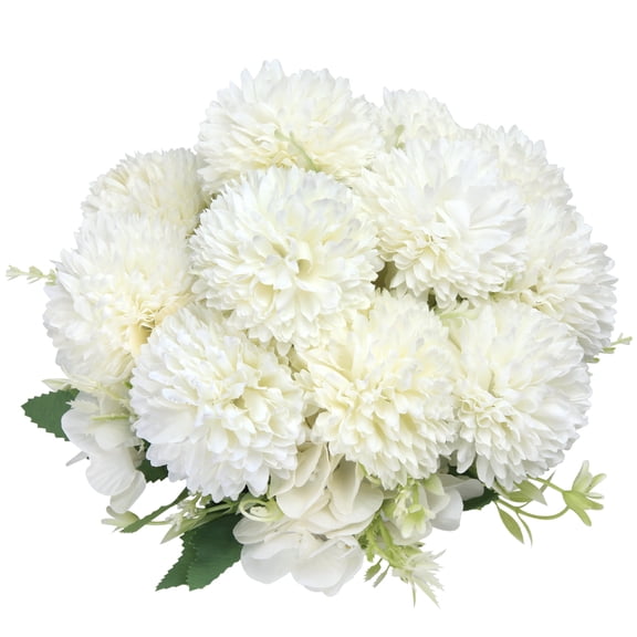 PapakeNook 3 Bunches White Flowers Artificial Silk Ball Chrysanthemums Flower,Fake Flowers in Vase,Suitable for Home Decor,Weddings,Parties,Gardens,Restaurants.