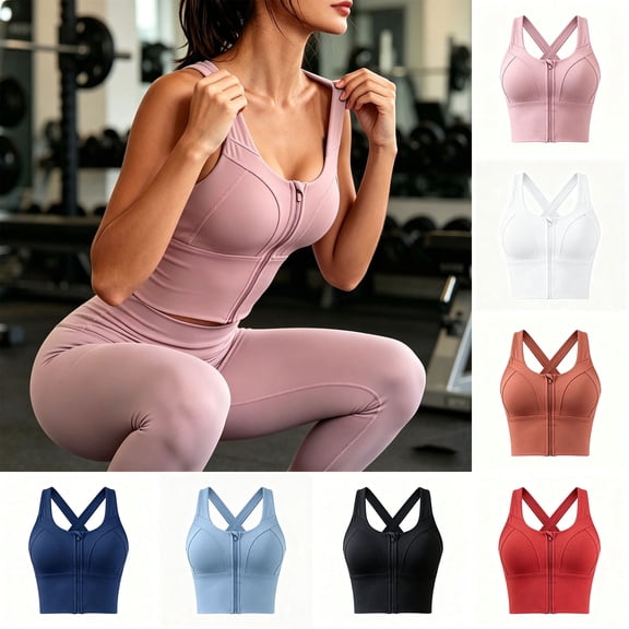 Women's Yoga Sports Longline Bra Front Zip-Up Wide Straps Workout Bra Supportive Cross Back Running Underwear S-3XL
