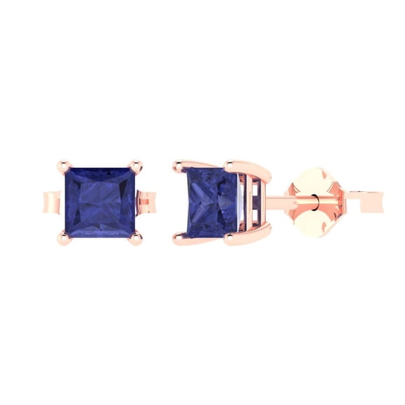 1.5 ct Push-Back Stud Earrings for Women | 5.0mm Princess Cut Simulated Tanzanite | 18K Rose Gold