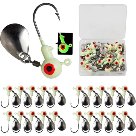 15/20/30Pcs Underspin Jig Heads with Spinner Fishing Jig Heads Hooks Set Crappie Jigs Fishing Jig Hooks Assortment Saltwater Freshwater Bass Crappie Trout Glow in The Dark...