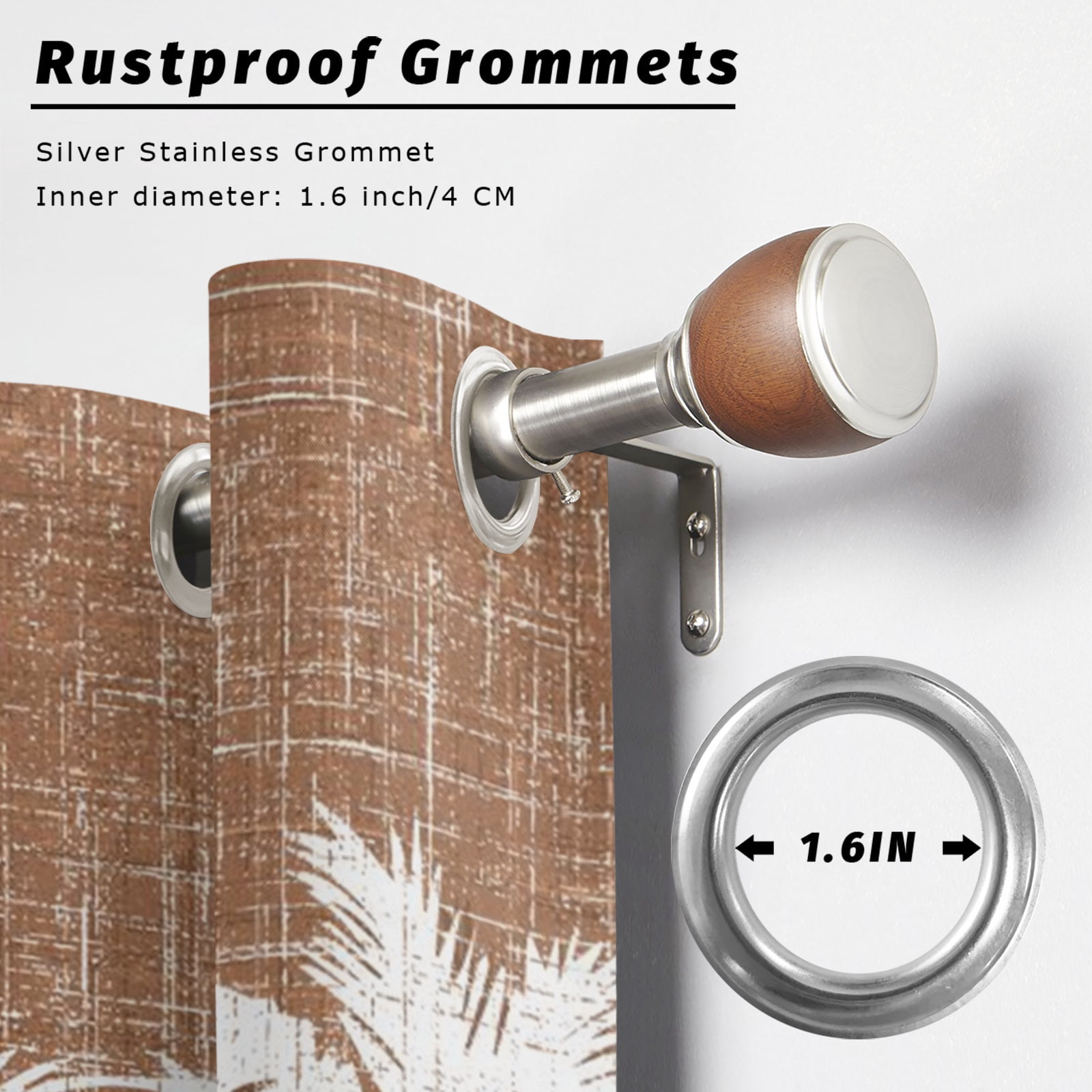 Palm Tree Outdoor Curtains for Patio, Tropical Plant Coastal Summer Brown Sunshade Privacy Drapes Grommet Waterproof Outside Curtains for Porch/Cabana/Balcony 54"x 108", 1 Panel
