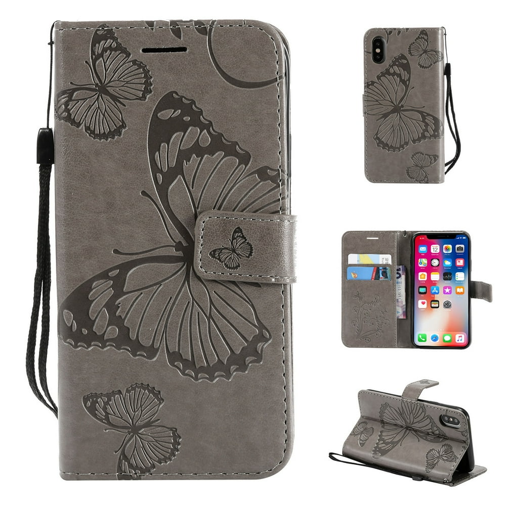 iPhone XR Wallet Case, Dteck Embossed Butterfly Flip PU