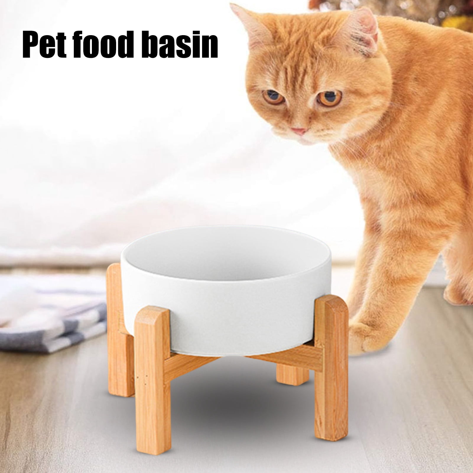 YIFAEUX 1800ml Elevated Ceramic Cat Bowl Raised Pet Food Bowl with Wooden Stand Anti Vomiting Dog Water Food Dish for Cats Small And Medium Dogs