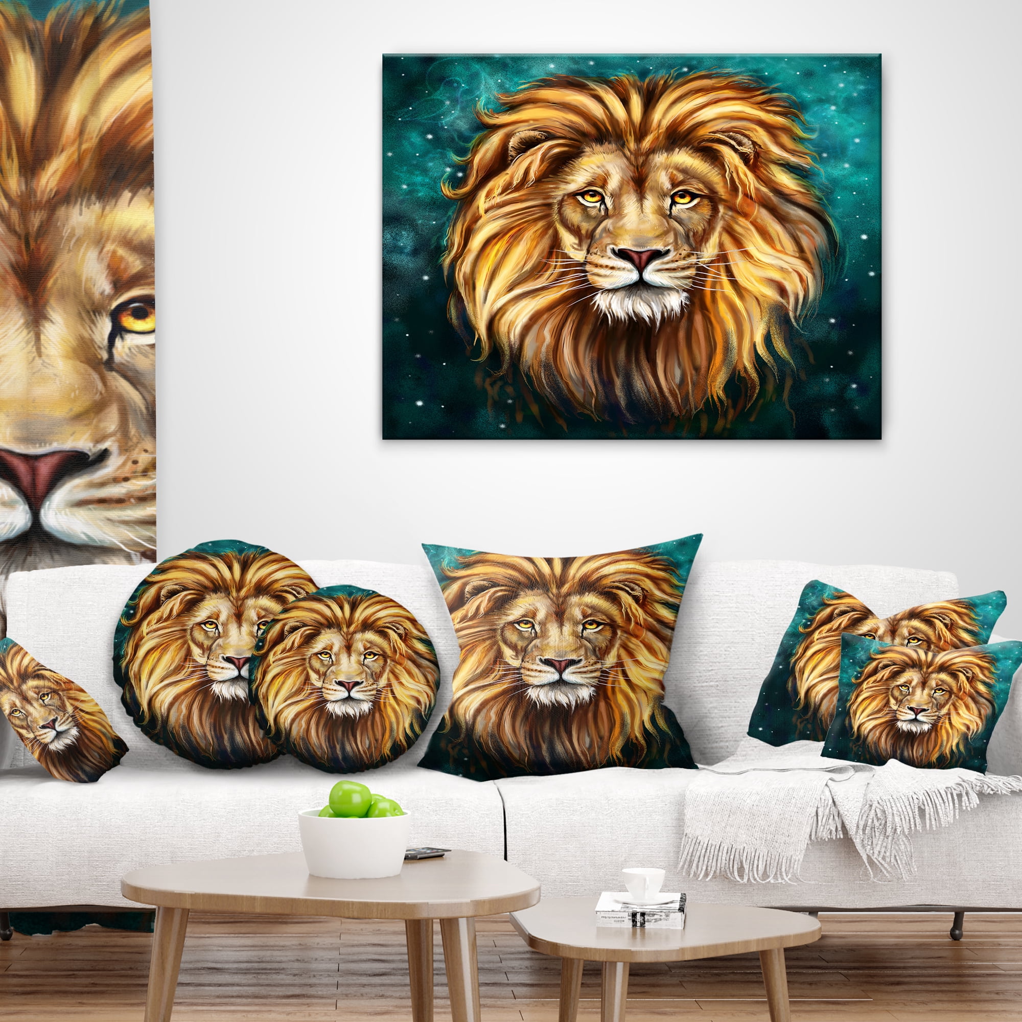 Designart Lion Head in Blue - Animal Throw Pillow - 16x16