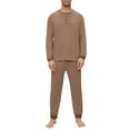 thumbnail image 2 of Dwelliawo Men’s Pajama Set 2 Pcs Henley Neck Long Sleeve Tshirts and Pants Pockets Pjs Set Lounge Casual Loose 2025 Fall Trendy Solid Color Sleepwear Light Brown M, 2 of 9