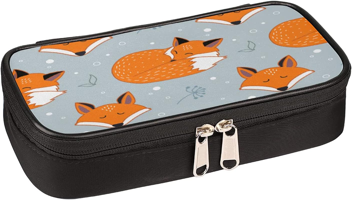 Fox Pencil Case for Kids, Big Capacity Pencil Box Canvas Pencil Bag Pen