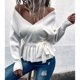 thumbnail image 2 of Suéter de manga larga con cuello en V para mujer, suéter informal de corte bajo con cintura atada en la espalda, suéter calado en la espalda para mujer, Top blanco XL, 2 of 6