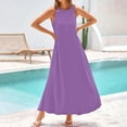 thumbnail image 4 of Wedding Guest Dress Plus Size, Fashion Women's Summer Casual Round Neck Sleeveless Solid Beach Sundresses Boho Dress Dresses(Purple,L), 4 of 8