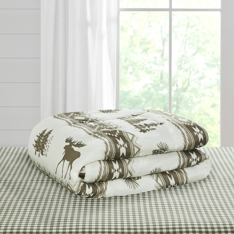Mainstays Lodge Moose Printed Stripe 9 Piece Bed in a Bag Bedding Set Full
