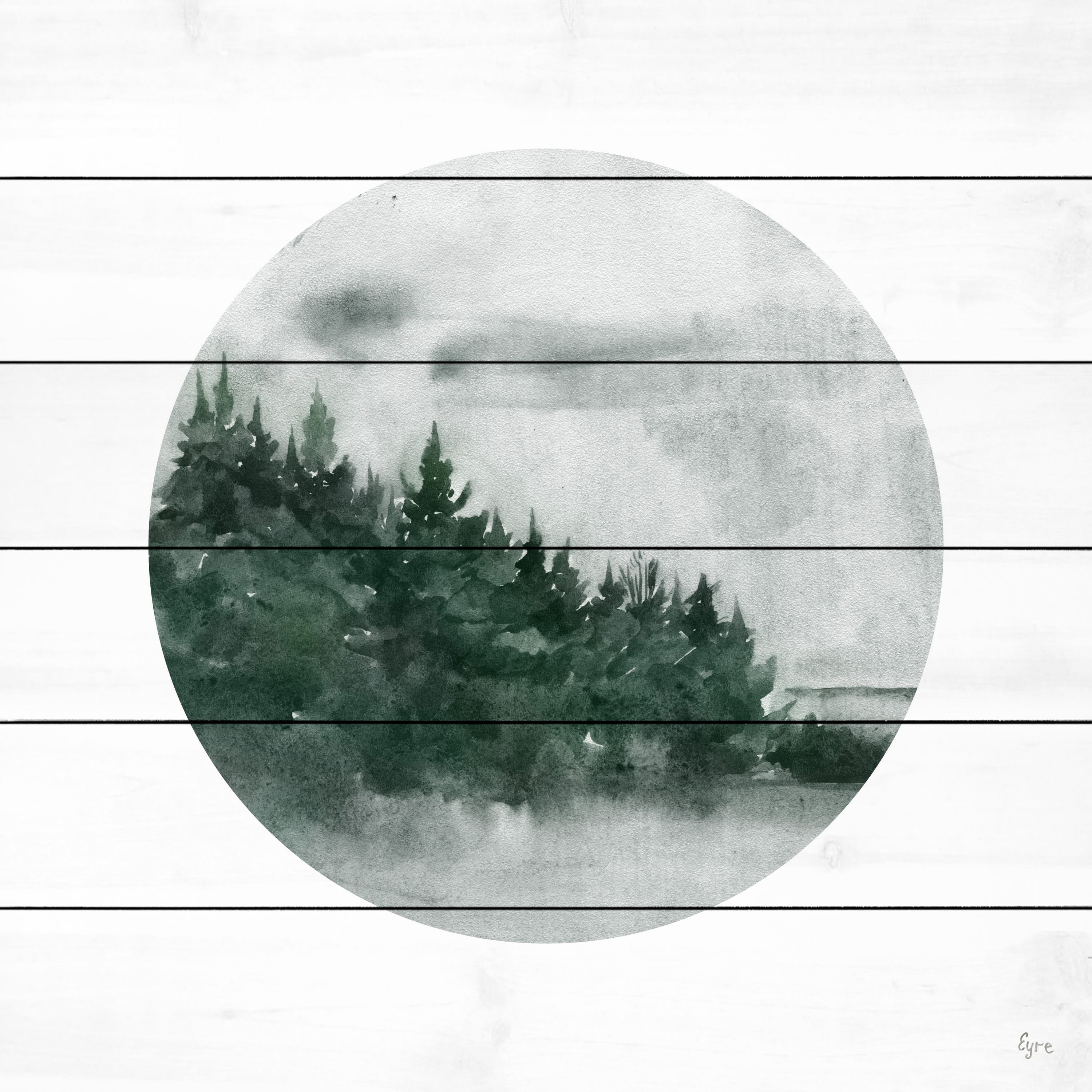 Forest Dusk Painting Print on White Wood