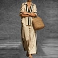 thumbnail image 6 of BRELIL Women Plus Size Two Piece Sets V Neck Short Sleeve Shirt Wide Leg Long Pants Casual Lounge Solid Boho Vacation Travel Outfits Fall Summer Tracksuit, Khaki 3XL, 6 of 8
