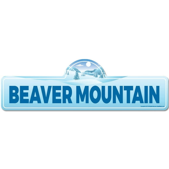 Beaver Mountain Street Sign | Indoor/Outdoor | Skiing Skier Snowboarder Décor for Ski Lodge Cabin Mountian House | SignMission personalized gift