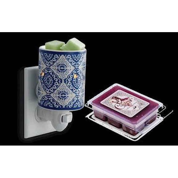 INDIGO PORCELAIN Pluggable Fragrance Warmer Gift Set with Courtneys Wax Melt - MAHOGANY-TEAKWOOD