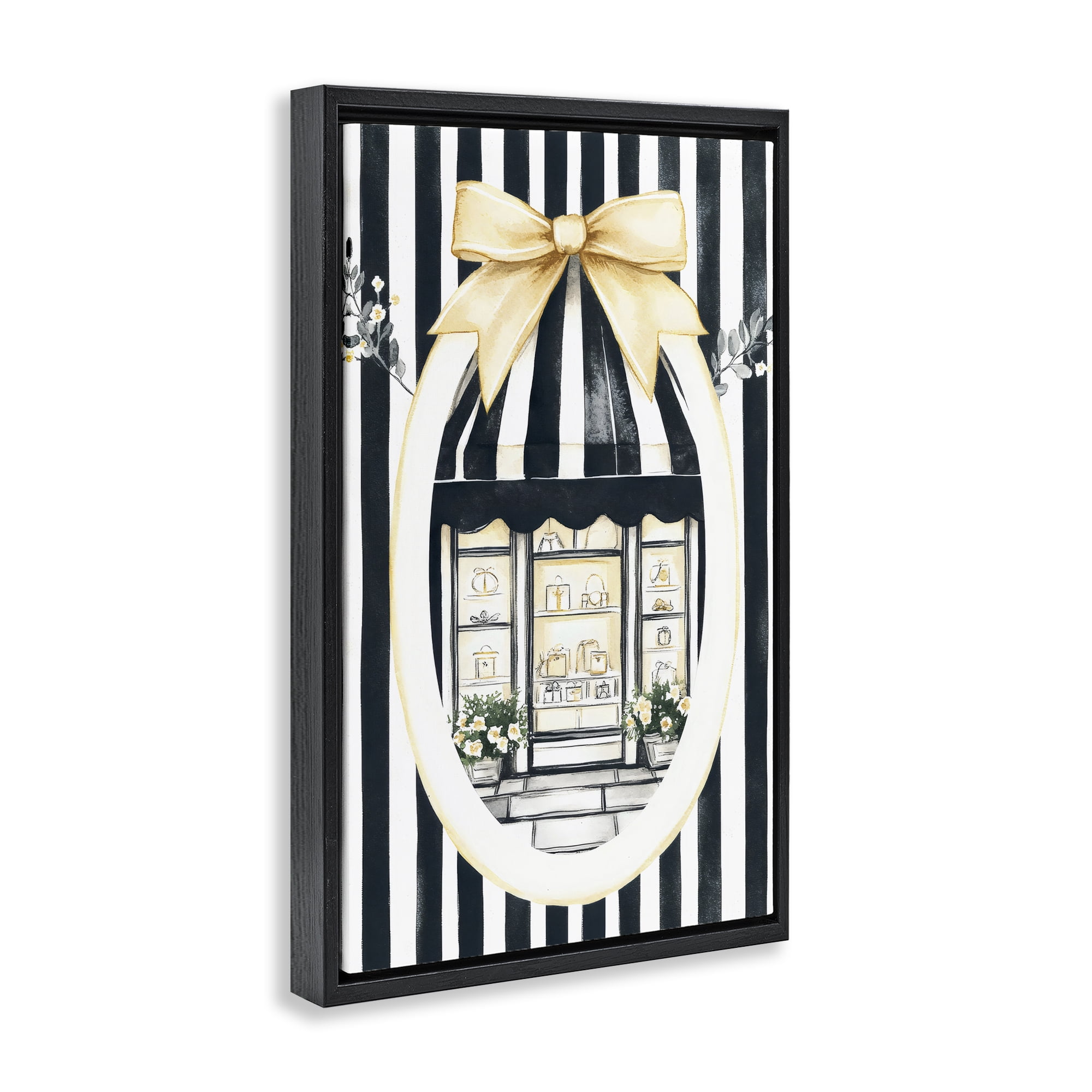 Stupell Industries Maison Striped Boutique Window Black Framed Floater Canvas Wall Art, design by Petal Prints Design