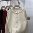thumbnail image 4 of Suéter Sandros de primavera y otoño con cuello de perla y volantes plisados para mujer, cárdigan francés, cárdigan informal de moda para mujer 2024 nuevo, 4 of 4