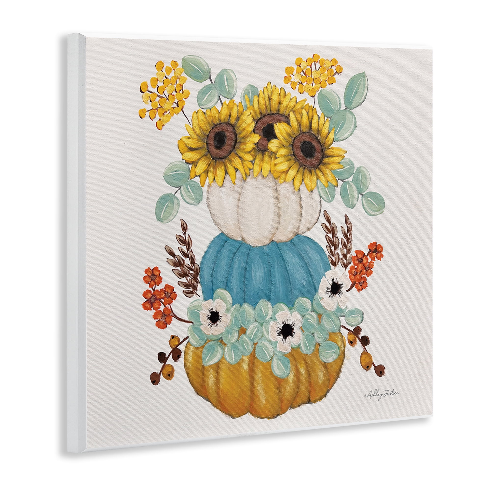 Stupell Industries Seasonal Flower & Pumpkins Botanical & Floral Painting Unframed Art Print Wall Art, 12 x 12