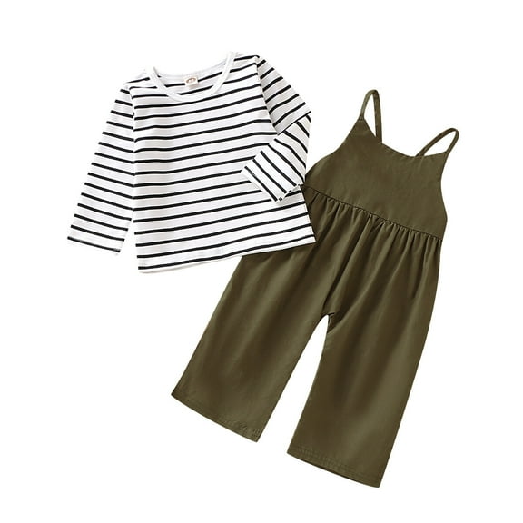 Baby Girl Clothes Baby Girl 2PCS Outfits Long Sleeve Stripe Shirt Top Suspender Pants Set 18-24 Months