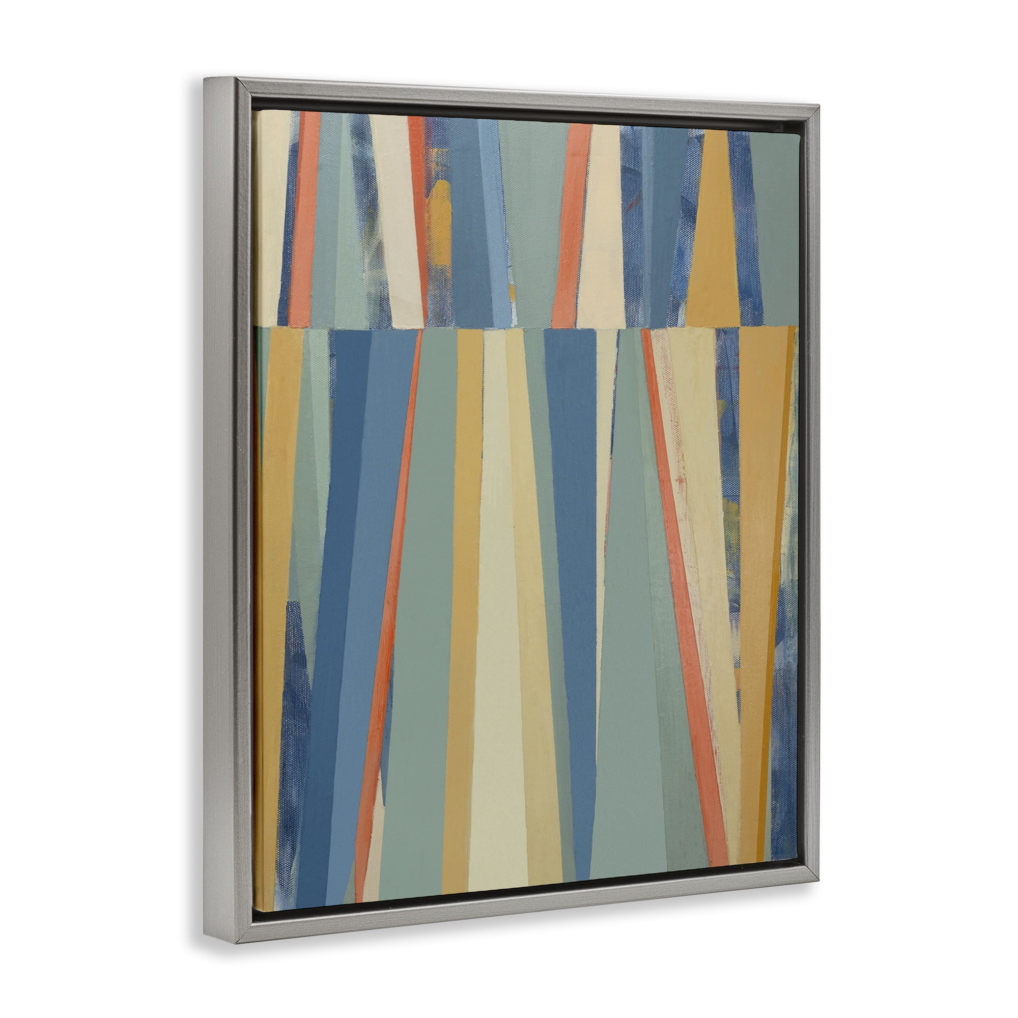Stupell Industries Soft Blue Pointed Shapes Abstract Painting Gray Floater Framed Canvas Art Print Wall Art, 25 x 31