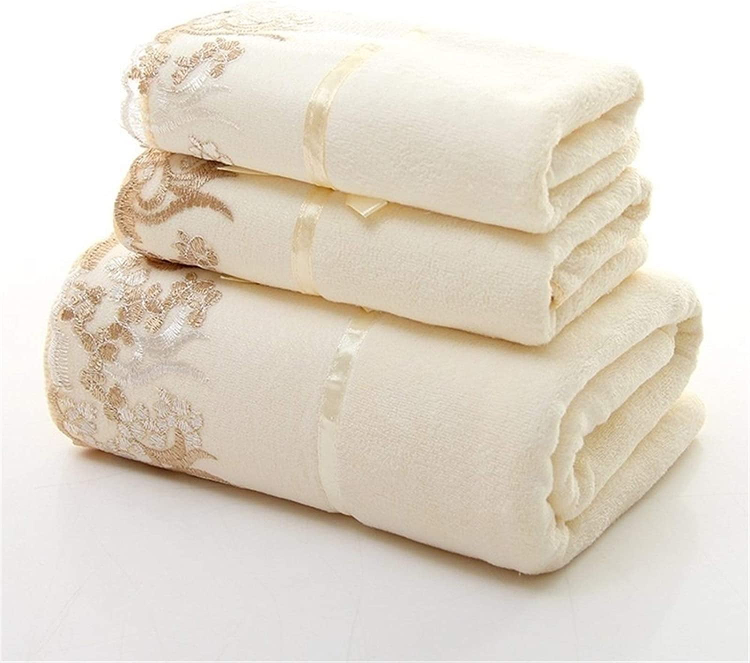 DLRBWAN Bathroom Towels, Lace Edge Embroidery Bath Towel Set, Super