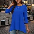 thumbnail image 2 of MIXUE Boho Tops For Women Summer Solid Color Round Neck Long Sleeve Casual Basic T-shirts Activewear,Blue,XL, 2 of 7