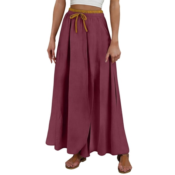 Womens Wide Leg Midi Skirts High Rise Comfortable Fit Casual Everyday Brick Red L