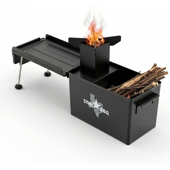 STARBBQ Ammo Can Rocket Stove | Portable Twig Stove for Camping & Survival, Military-Grade Steel Camper Stove with Fold-Out Prep Table & Chimney