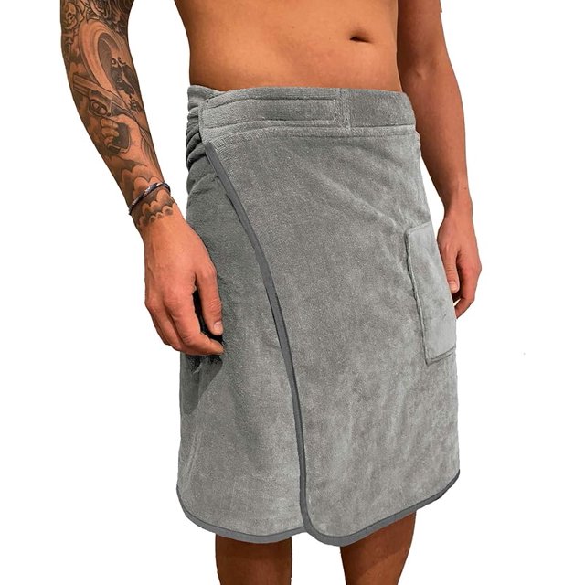 Toalla de Sauna - 100% Algodón con Bolsillo para Hombre - Toallas de Gimnasio Tamaño de Cintura Ajustable