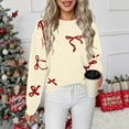 thumbnail image 4 of Fengactive Women's Long Sleeves Crew Neck Sweaters Cute Bow Pullover Christmas Valentine Chunky Knit Sweater, 4 of 8