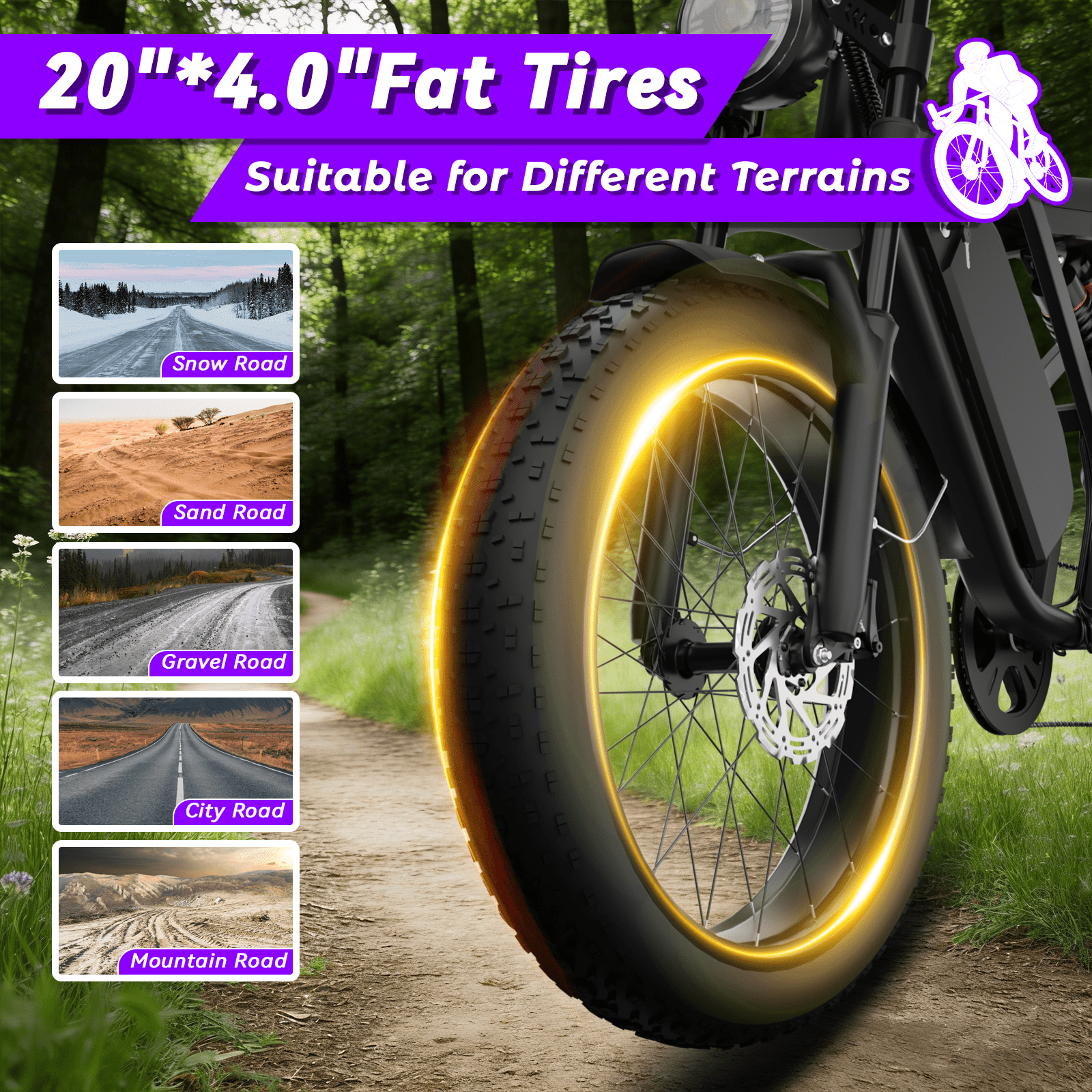 Electric Bike for Adults 20 X 4.0 Fat Tire, Peak 1500W 48V 16AH  Battery off-Road E Bik UL2849
